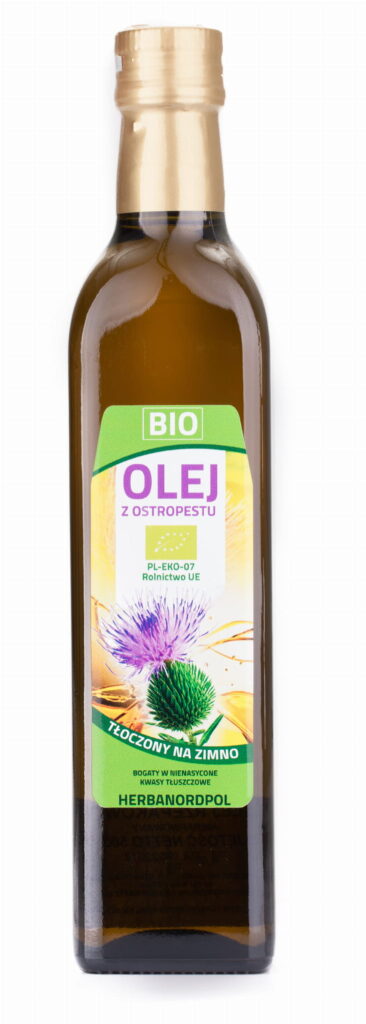 milk thistle, silybum marianum, oil in a bottle