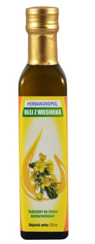 Evening primrose oil, Oenothera biennis, oil in a bottle