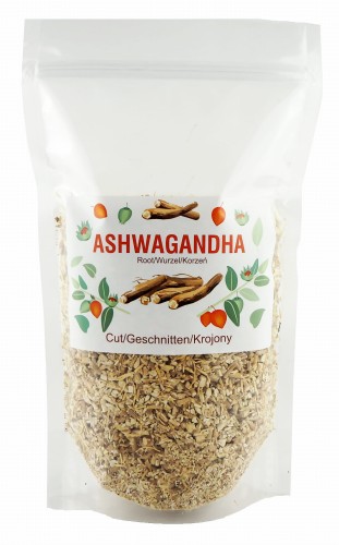 Ashwagandha, Withania somnifera, cut root in the package